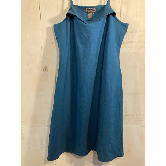 Vintage Y2K Slip Sun Dress Women Sz XL Blue Hemp Cotton Blend Sleeveless Hippie - Picture 5 of 7